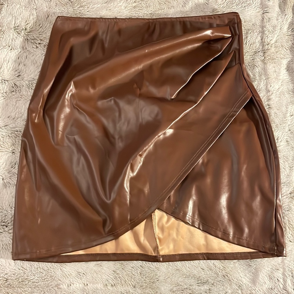 Brown Pleather Skirt with a little Slit in the Front🤌🏽✨